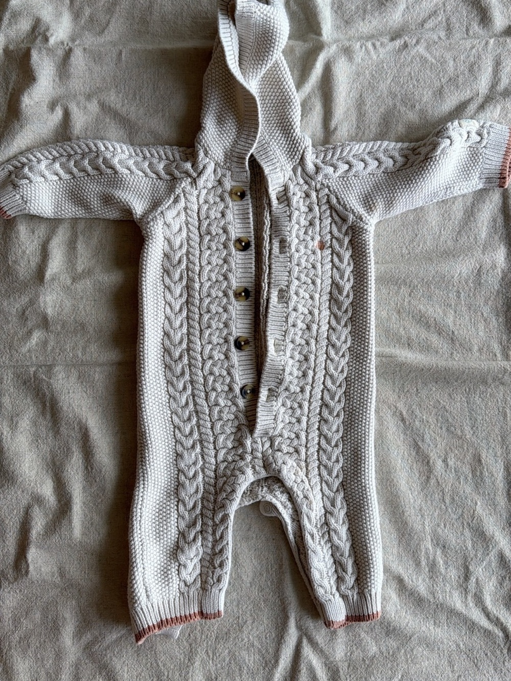 Fat Face Cream Cable-Knit Hooded Baby One-Piece